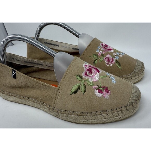New FABIOLAS Beige Suede Floral Embroidered‎ Espadrilles Shoes 41 9.5 NWOB - Picture 9 of 9